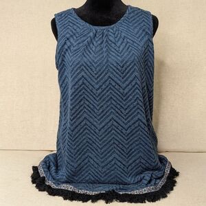 UO Los Angeles Blue Chevron Knit Boho Fringe Dress - Size Medium